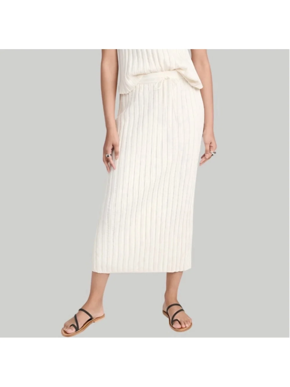 FREE PEOPLE Beach Ivory Veda Ribbed Rib Knit Skirt Midi Maxi Skirt Large NWOT